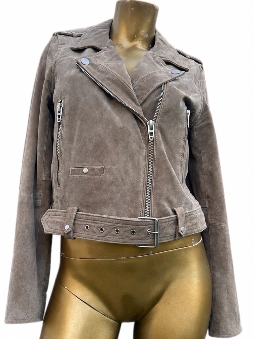 BLANKNYC Taupe Genuine Suede Leather Moto Jacket Size L Fits S (fully lined)